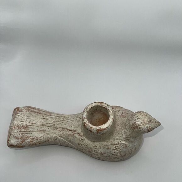 Painted Terra Cotta Hand Crafted Mexican Pottery Bird Taper Candle Holder Signed - Picture 7 of 8